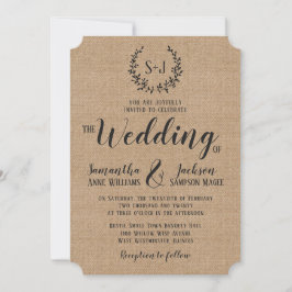 Rustikale Burlap Elegant Black Typografy Wedding Einladung