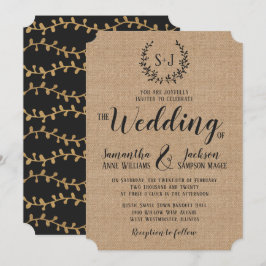 Rustikale Burlap Elegant Black Typografy Wedding Einladung