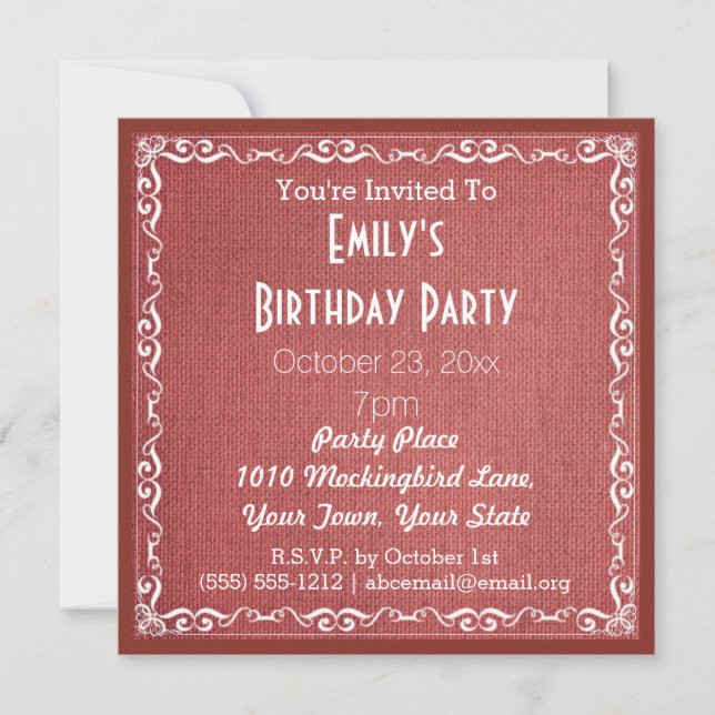 Rustikale Burlap Geburtstagsparty Einladung (Vorderseite)