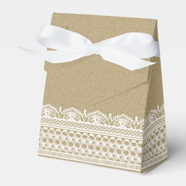 Rustikale Burlap Lace Country Wedding Geschenkschachtel (Vorderseite)