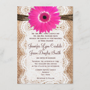 Rustikale Burlap Lace Hot Pink Daisy Wedites Einla Einladung