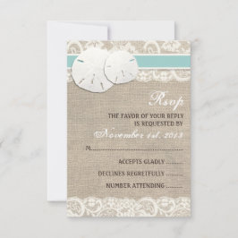 Rustikale Burlap Lace RSVP Karte am Strand