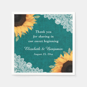 Rustikale Burlap Lace Sonnenblume und Aquamarine H Serviette