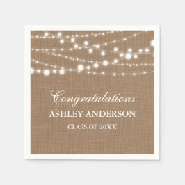 Rustikale Burlap Lights Graduation Party Serviette