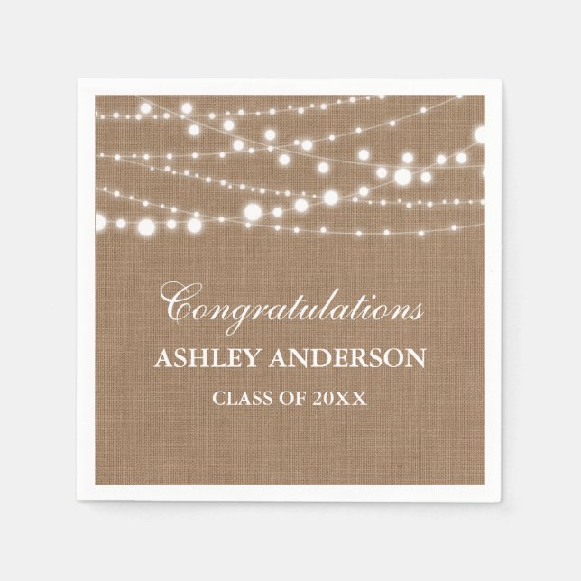 Rustikale Burlap Lights Graduation Party Serviette (Vorderseite)