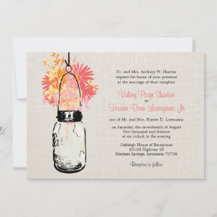 Rustikale Burlap Mason Jar Wildblumen Hochzeit Einladung