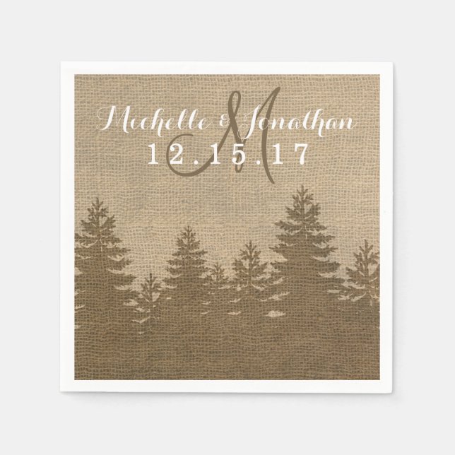 Rustikale Burlap Pine Trees Winter Wedding Napkin Serviette (Vorderseite)