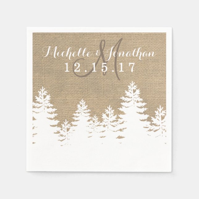 Rustikale Burlap Pine Trees Winter Wedding Napkin Serviette (Vorderseite)