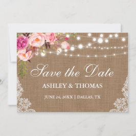 Rustikale Burlap Pink Bläserschicht Save the Date