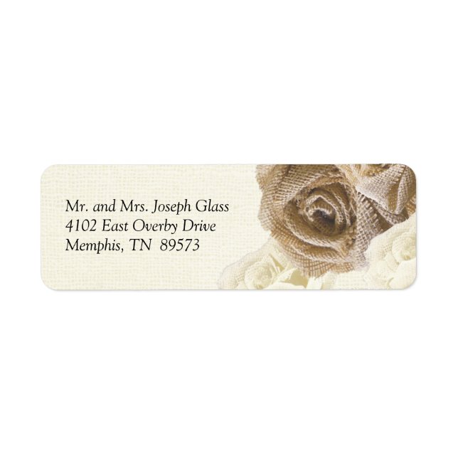 Rustikale Burlap-Rose Blume Rücksendeadressen-Aufk (Vorne)