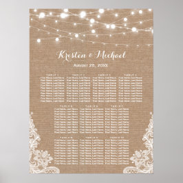Rustikale Burlap-Saitenlampen Hochzeitsdiagramm Poster