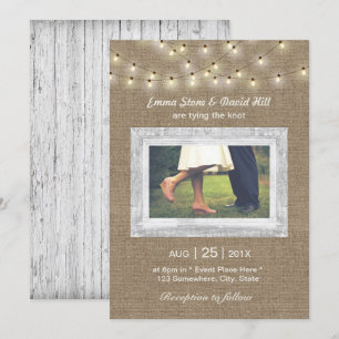 Rustikale Burlap String Lights Elegantes Foto Hoch Einladung