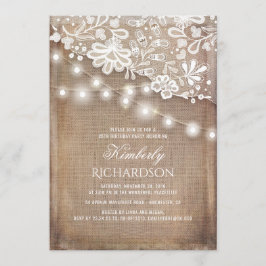 Rustikale Burlap String Lights Lace Geburtstagspar Einladung