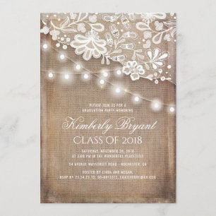Rustikale Burlap String Lights Lace Graduation Par Einladung