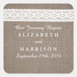Rustikale Burlap- und Vintage White Lace Gastgesch Runder Aufkleber