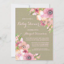 Rustikale Burlap Watercolor Blume Babydusche