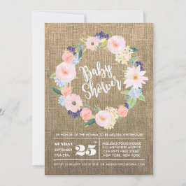 Rustikale Burlap Watercolor Wreath BABY Dusche lad Einladung