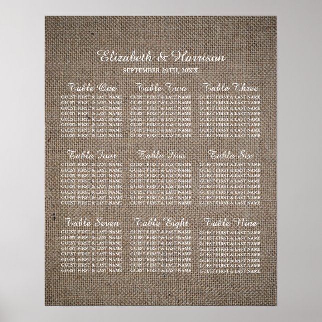 Rustikale Burlap Wedding Poster (Vorne)