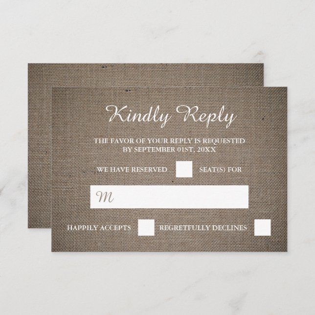 Rustikale Burlap Wedding RSVP Karte (Vorne/Hinten)