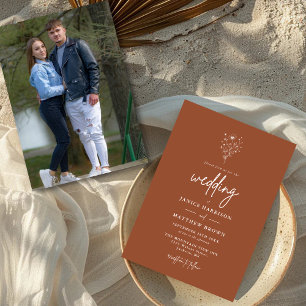 Rustikale Burnt Orange Botanische Foto Hochzeit Einladung