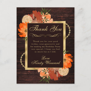 Rustikale Burnt Orange Fall Blume Geburtstag Postkarte