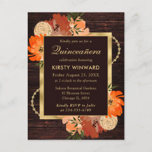 Rustikale Burnt Orange Fall Blume Quinceanera Postkarte