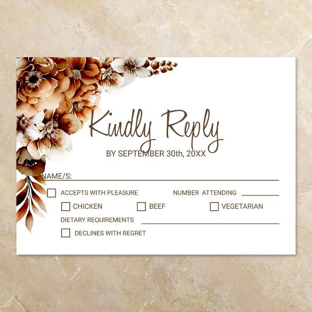 Rustikale Burnt Orange Floral Wedding RSVP Karte (Von Creator hochgeladen)