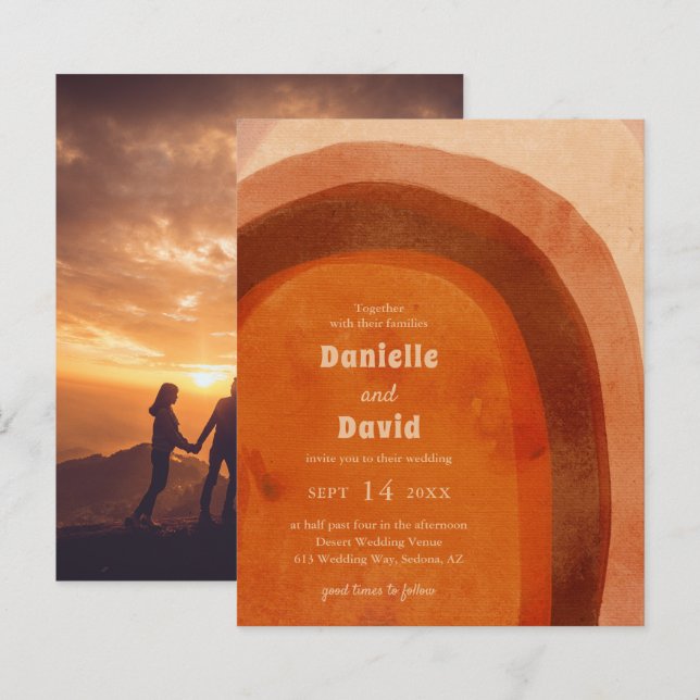 Rustikale Burnt Orange Foto Einladung zur Hochzeit (Vorne/Hinten)