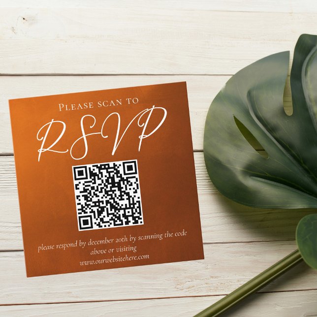 Rustikale Burnt Orange Herbst Hochzeit QR Code UAW Begleitkarte (Von Creator hochgeladen)