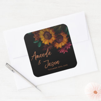 Rustikale Burnt Orange Hübsch Floral Wedding Quadratischer Aufkleber