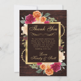 Rustikale Burnt Orange Red Fall Blume Hochzeit Dankeskarte