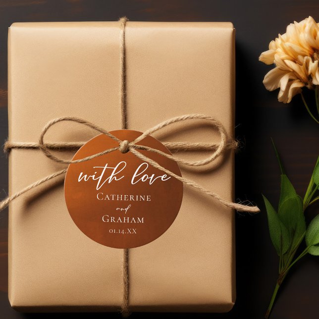 Rustikale Burnt Orange Script Herbsthochzeit Geschenkanhänger (Von Creator hochgeladen)