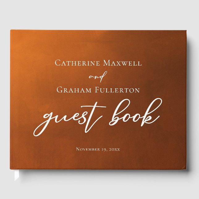 Rustikale Burnt Orange Typografy Herbsthochzeit Gästebuch (Vorderseite)