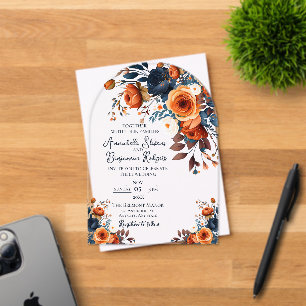 Rustikale Burnt Orange und Blauer Hochzeitsempfang Acryleinladungen