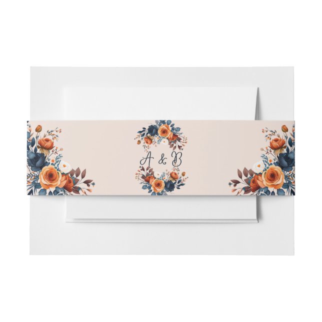 Rustikale Burnt Orange und Blue Wedding Einladungsbanderole (Vorderseite Beispiel)