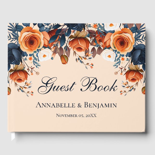 Rustikale Burnt Orange und Blue Wedding Gästebuch (Vorderseite)