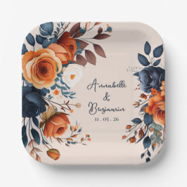 Rustikale Burnt Orange und Blue Wedding Pappteller