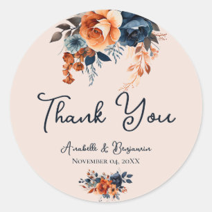 Rustikale Burnt Orange und Blue Wedding Runder Aufkleber