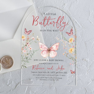 Rustikale Butterfly-Wildblume Blumenbaby-Dusche Acryleinladungen