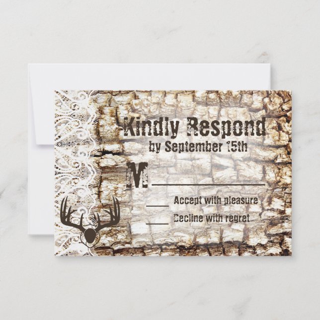 Rustikale Camouflage Jagd Antler Hochzeit RSVP Karte (Vorderseite)