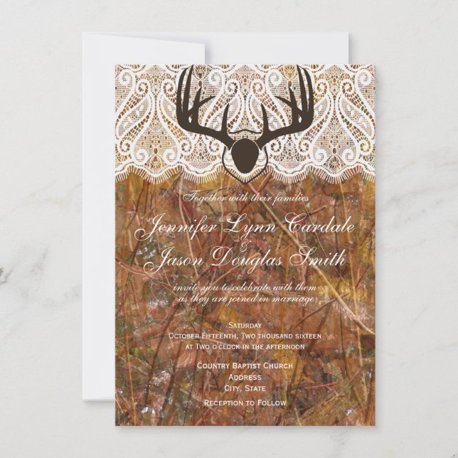 Rustikale Camouflage Jagd Antler Hochzeitsreise Einladung (Vorderseite)