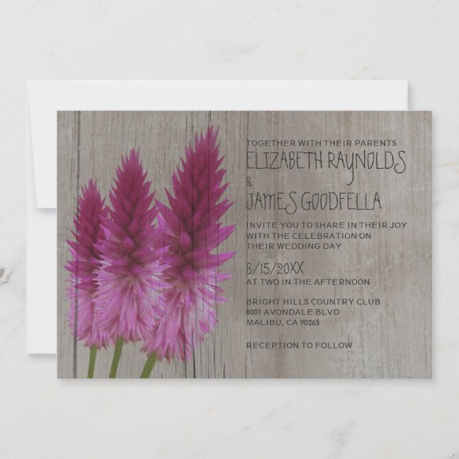 Rustikale Celosia Hochzeit Einladungen (Vorderseite)