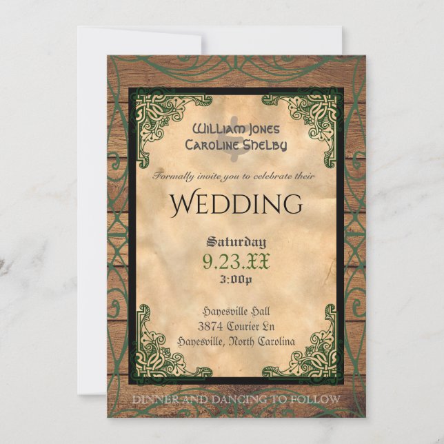 Rustikale Celtic Claddagh Hochzeit Einladung (Vorderseite)