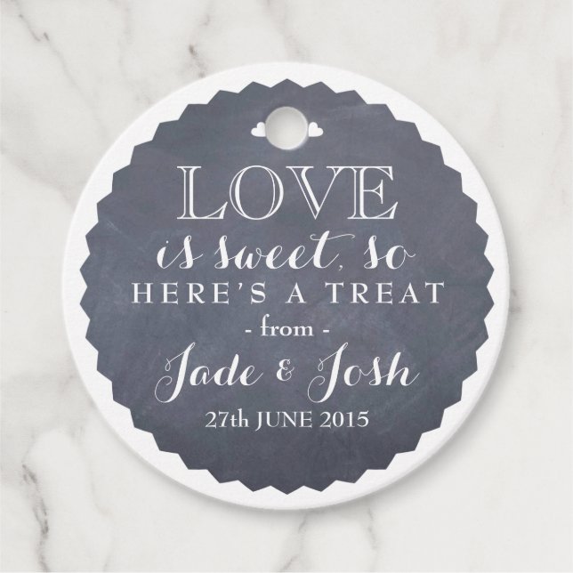 Rustikale Chalkboard Gastgeschenk Hochzeit Leckere Geschenkanhänger (Vorderseite)