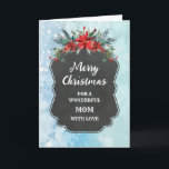 Rustikale Chalkboard-Mama Frohe Weihnachten Karte<br><div class="desc">Fröhliche Weihnachten für die Mama-Karte mit rustikalem Kalkbrettmuster und winterlichem Laub mit Poinsettias.</div>