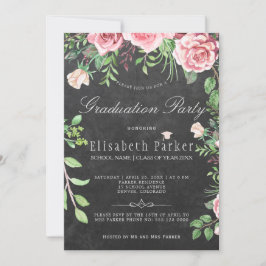 Rustikale Chalkboard Pink Roses Graduation Party Einladung