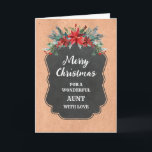 Rustikale Chalkboard Tante Frohe Weihnachten Karte<br><div class="desc">Frohe Weihnachten für Tante-Karte mit rustikalem Kalkboard-Muster und Winterfolien mit Poinsettias.</div>
