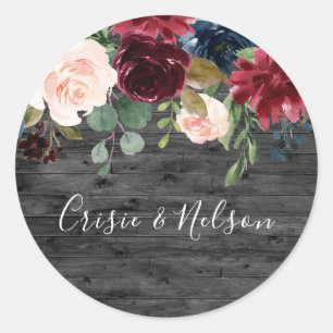 Rustikale Charcoal Burgundy Floral Wedding Verlobu Runder Aufkleber