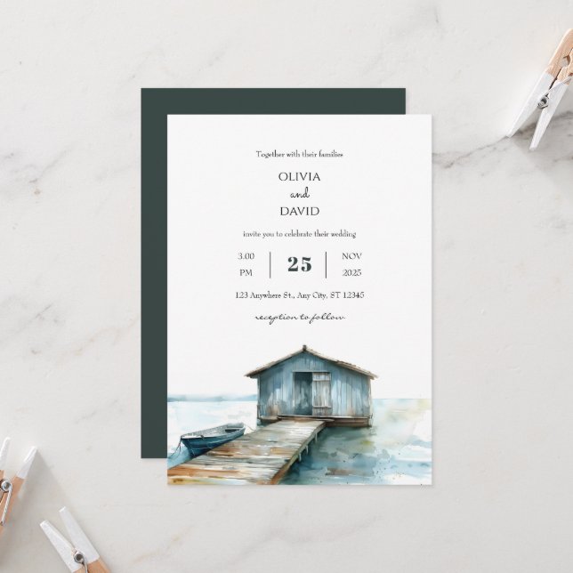 Rustikale Charm Nautical Sea Boat Shed Beach Hochz Einladung (Vorderseite/Rückseite Beispiel)