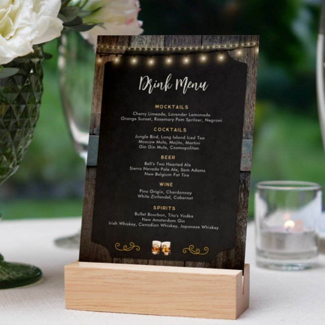Rustikale Cheers Whiskey Shot Themed 12x18 Drink M Menükarte (Rustic Cheers Whiskey Shot Themed Drink Menu)